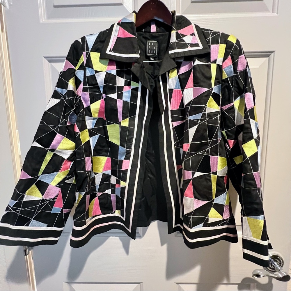 Dué Per Dué Linen Lined Artsy Colorblock Geometric Vintage Blazer Size 12P